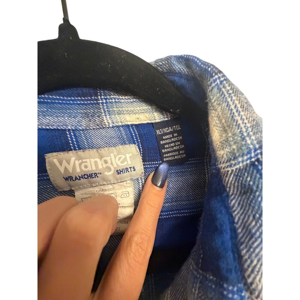 Wrangler Wrancher Men’s XLT Blue Plaid Western Pearl Snap Shirt 100% Cotton Tall - Picture 6 of 11